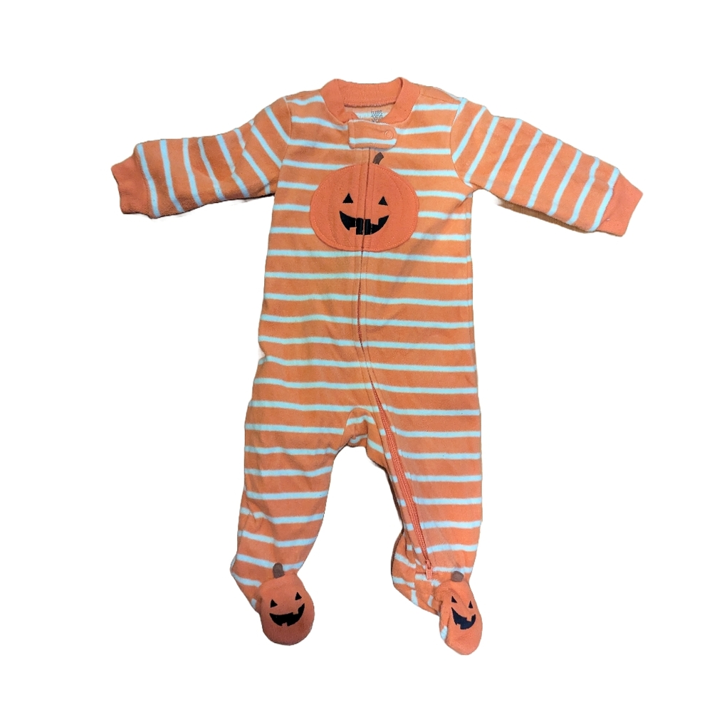 Carters fleece one piece pajamas, Halloween, pumpkin, 6 Months.